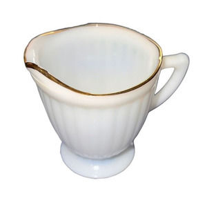 Macbeth Evans Monax Gold Trimmed Petalware Depression Milk Glass Creamer